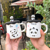 Cute creative giant panda ceramic cup female cute with cover office coffee mug cartoon couple Cup