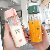 Korean cartoon animal cute glass outdoor portable hipster hand water Cup sealed sports student Cup