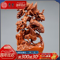 Flower pear wood carving pine crane ornaments solid wood home living room decorations mahogany birthday gift crafts