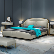 2021 new leather double bed light luxury modern leather double bed master bedroom warm wedding bed high end bed