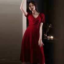 Toast dress bride 2021 new summer red V-neck can usually wear temperament engagement back door casual dress skirt