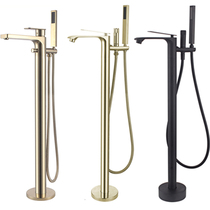 Export German floor-standing bathtub shower column wooden barrel mixing valve single-handle double-control all-copper hot and cold faucet household