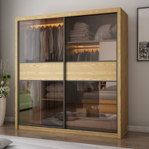 Modern simple Nordic solid wood wardrobe Bedroom household light luxury sliding door Glass door Large wardrobe cloakroom