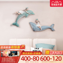 Sofa background wall wall decoration three-dimensional decoration wall hanging Nordic simple wall dolphin girl childrens room Princess wall hanging