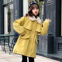 Girls winter coat 2021 Zhongdong foreign-language plus velvet padded waist leather clothing Childrens annual clothing winter Parker