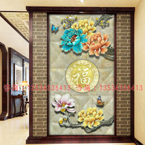 New Chinese painted art glass porch background wall living room transparent partition into the home screen carving process custom-made