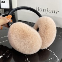 2021 Korean winter Rex rabbit hair earmuffs female autumn winter warm earmuffs earmuffs simple grass ear cover earthen retractable
