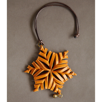 Mountain Kowtow Sainkho Car Hospitality Pendant Car Safety Blessing Pendant Real Cow Leather Handmade Custom Snowflake Gift