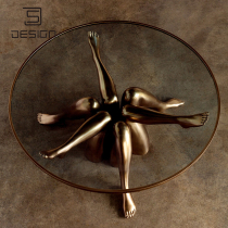 Modern Creative Art Roundtable Restaurant Electroplated Brass Leg Tea Coffee Coffee Coffee Coffee Coffee Coffee Cafe Leisure Table