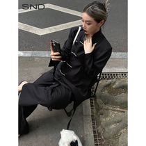 SNDxTRINITE joint SS21 independent designer brand black linen sense loose stand-up collar thin suit
