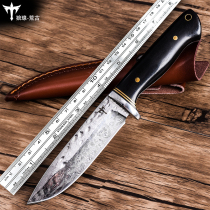 Wolf knife self-defense military knife calcined pocket knife sharp portable tritium gas damascus steel outdoor straight knife cutting edge