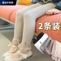 2020 fall new girls pantyhose pure cotton foreign air child baby wearing lace lace up bottom pants