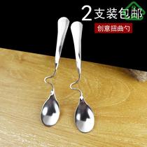  Spoon shaped tableware Coffee crank stirring stainless steel curved 304 spoon Italian hanging cup spoon Coffee spoon creation