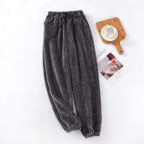 Mens Sleep Pants Thin Suede Thickened Coral Suede Warm Pants Long Pants Spring Autumn Money Flannel Suede Home Suit Pants Big
