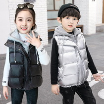 Girls down cotton vest childrens hooded horse clip wear Korean version of fake two pieces of thick warm weather