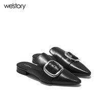 westory (slightly flawless) spring and summer Baotou slippers with tip leather face womens slippers W281J50581