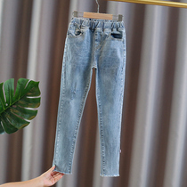 Girls jeans Spring and autumn elastic pencil pants 2022 new foreign air CUHK Tong tight fit children small feet pants
