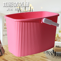 Mop basin plastic rectangular flat wash sponge mop bucket single barrel household long cleaning bucket with wheels bucket