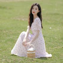2021 new summer gentle wind first love bubble sleeve Chiffon French sweet floral dress female long dress