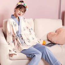 Kimono pajamas women spring and autumn cotton long sleeve loose suit Japanese sweet cute Japanese can wear home clothes