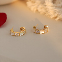 925 silver pin Korean simple elegant cats eye stone earrings French advanced sense temperament design sense diamond earring female