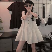 Summer Korean version 2021 new ins loose irregular design sense ruffle V-neck short-sleeved dress womens fashion