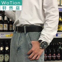  Wide belt mens trend young people simple all-match Korean student jeans belt fashion personality trend Korean black