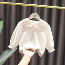 Korean version of childrens clothing spring and autumn girls pearl collar doll shirt Joker baby Foreign base shirt long sleeve t-shirt shirt (9