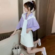 Sunscreen shirt denim skirt suit Female spring and summer Korean version of the student small net red casual fashion two-piece set