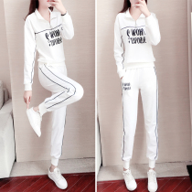 Sports Suit Women Wave Card Fashion 2022 Spring Autumn New Korean Version Loose Clothing Casual Running Suit Two Sets