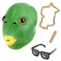 Douyin green head fish head cover mask cute funny funny sand sculpture fish head strange green fish net full face tasteless