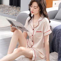Pajamas womens 2021 new summer short-sleeved ice silk thin section advanced sense of two-piece spring and summer simulation silk home clothes