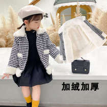 Balabala childrens woolen coat wool girl winter leisure baby childrens clothing childrens warm coat plus Velvet