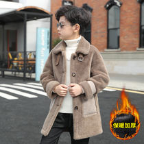 Bala Zuoxi boy jacket autumn and winter plus velvet thickened 2021 new middle and Big Boy woolen windbreaker childrens clothing tide