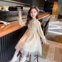 Girls Broken Flowers One-piece Dress Spring Autumn 2022 Spring New Ocean Qi Children Princess Nepotism Dress Girl Web Yarn Long Sleeve Dresses