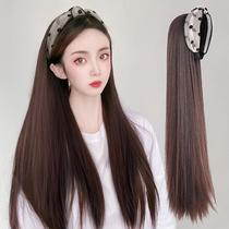 Wig woman long hair band one body no trace half head cover type natural versatile long straight hair U-shaped semi-net red full head cover