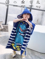 Summer childrens cartoon bath towel with hood Male middle and large virgin with cloak bathrobe absorbent quick-drying thin cloak bath towel