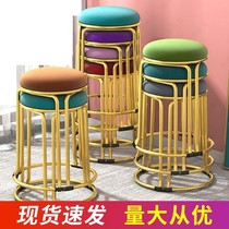 Thickened steel stool Nordic stool household dining table stool simple fabric light luxury high round stool fashion plastic small bench