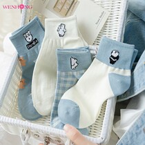 Blue Socks Children Pure Cotton Middle Tube Socks Short Socks Short Socks Shallow Stomp Socks Cotton Socks Cotton Socks Cute Days Little Bears Lady