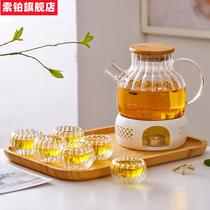 Japanese afternoon tea set glass teapot candle tea stove heating base health bubble fruit flower tea cup set