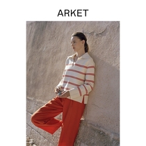 ARKET womens dress pure cotton navy wind stripe V collar long sleeve knitwear 2022 spring new 1015871004