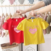 Girls short-sleeved t-shirt 2021 new summer childrens foreign style round neck summer top childrens baby base shirt cotton