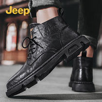 jeep mens shoes spring and autumn Martin boots mens black high-top boots mens British middle-Gong Mens overalls