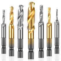 Titanium plated hexagonal shank composite machine tap Tap tapping Drilling tapping one-piece thread opening electric drill tap set