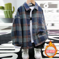 Boy plus velvet shirt long sleeve autumn winter clothes 2021 new foreign style children children winter plaid shirt fashionable