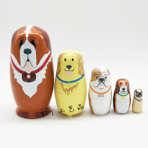 Santa Ferro (National) Five Floors Animal Puppy Russian Set Wooden Toy Craft Gift Wish