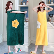 Bath towel cute ins Wind sling nightgown bathrobe female students can wear large size absorbent quick-drying cotton autumn and winter