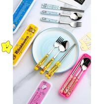 Childrens cartoon cute stainless steel spoon travel portable tableware three pieces of student fork spoon chopstick pack