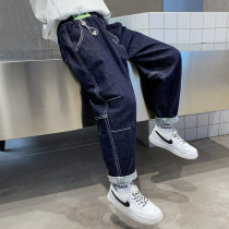 Middle and Big Boy soft jeans spring and autumn childrens pants casual straight trousers fat childrens autumn clothing tide 15