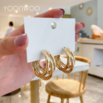 Korean temperament Net red sterling silver needle three-ring earrings 2021 New Tide earrings earrings earrings female senior atmosphere